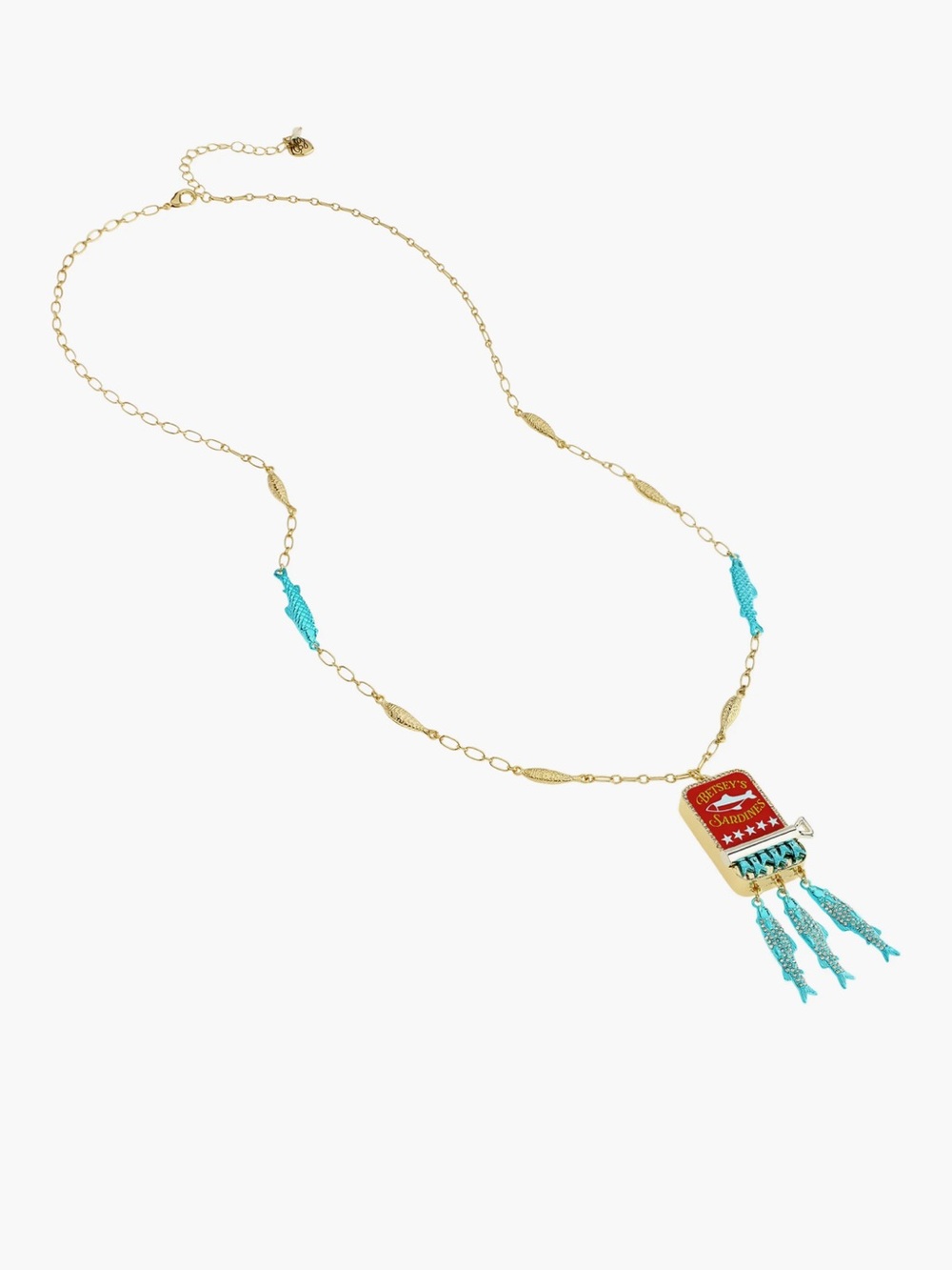 NWT Betsey Johnson Sardines Long Pendant Necklace in blue